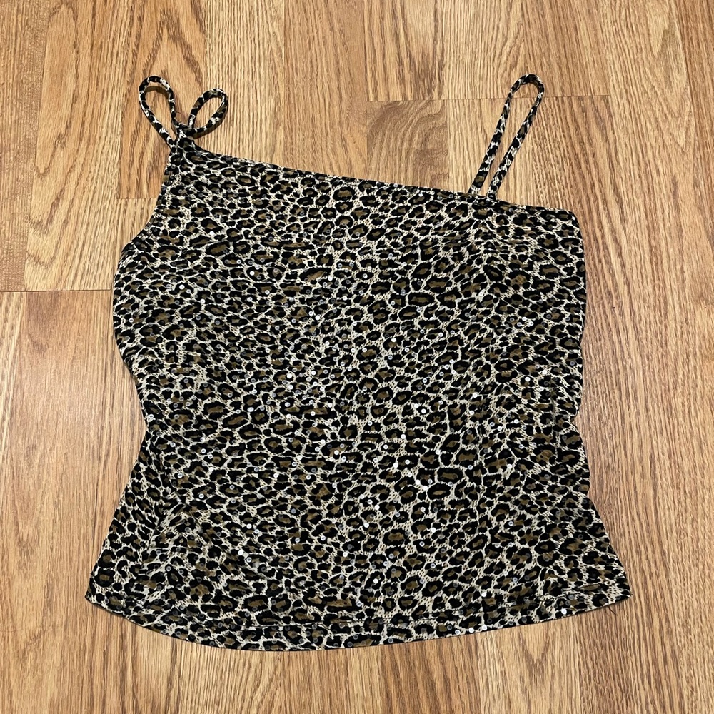 A. Byer Leopard Cheetah Sequin Tank Top